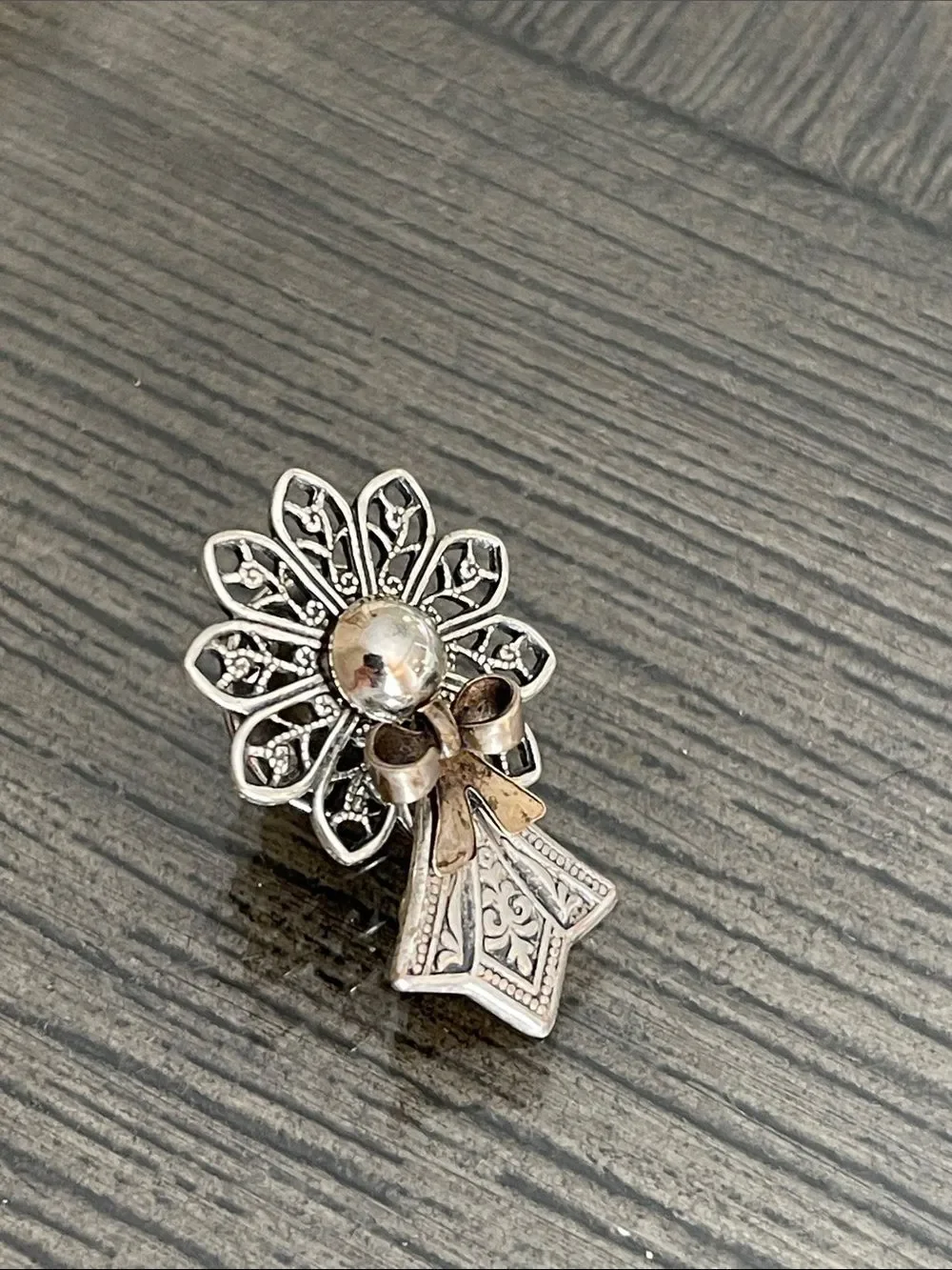 Kat's Creations Brooch Angel Cherub Filigree Metal Pin Vintage Designer Jewelry